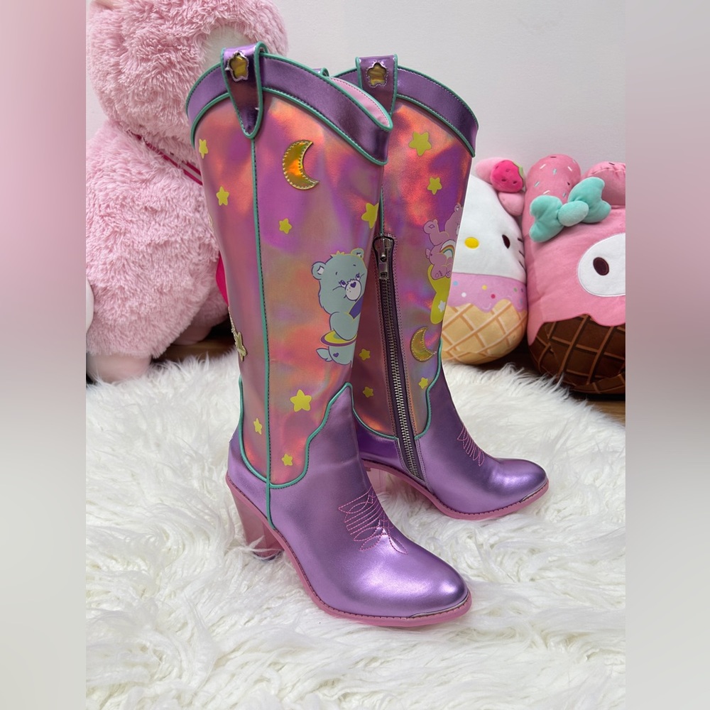 Dolls Kill X Care Bears Purple Holo Cowboy Boots